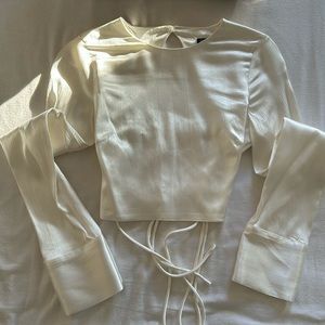 ZARA SATIN LACE UP BACK CROP TOP BLOUSE